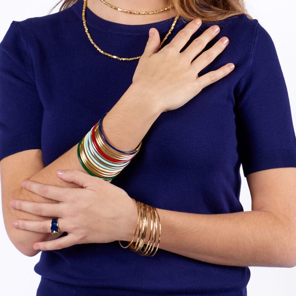 Diane Bangles Set of 3 Aqua Enamel + Brass Wholesale