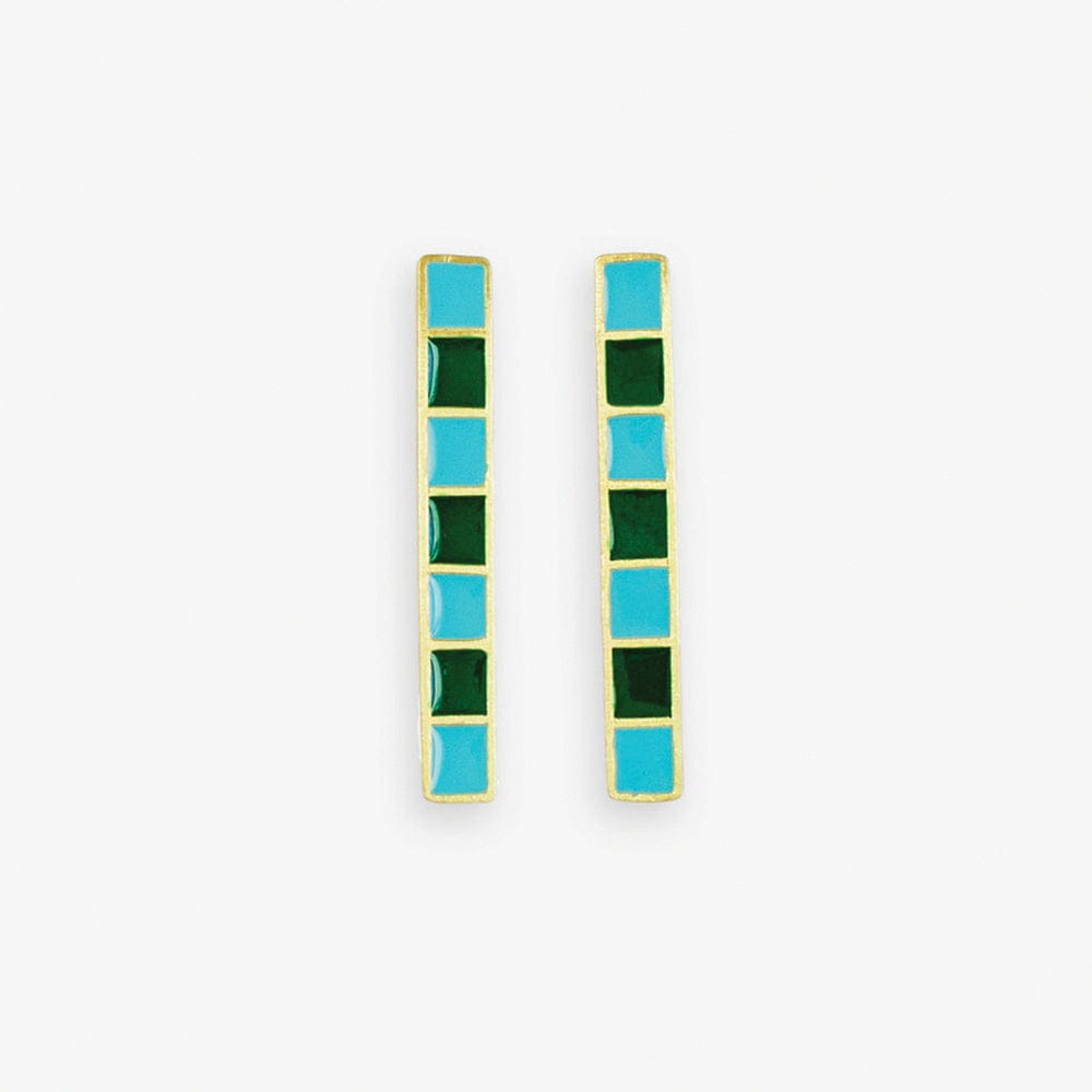 Adele Colorblock Enamel Bar Earrings Green and Light Blue Wholesale