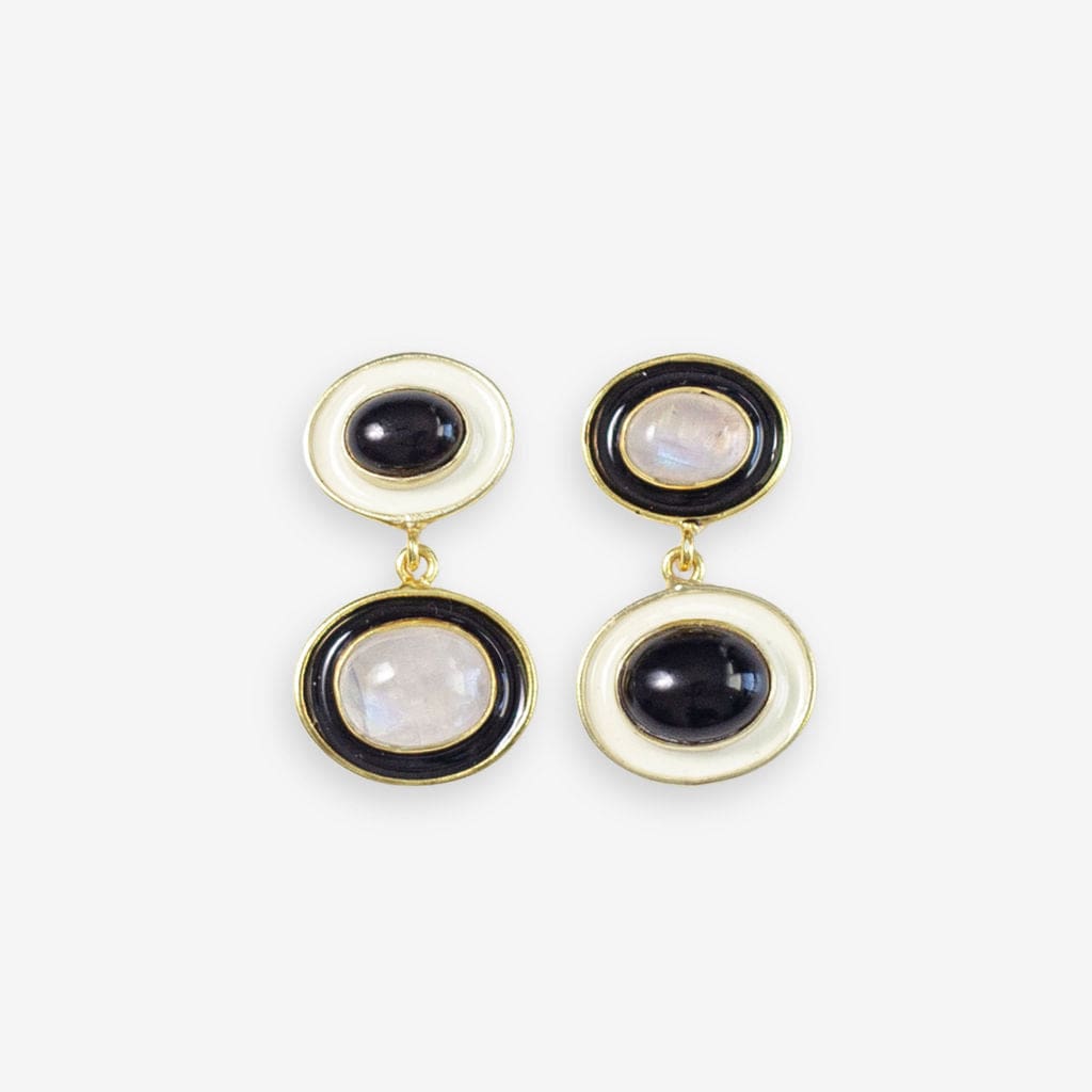 Betty Semi-Precious Mixed Stone And Enamel Drop Earrings Black/White Wholesale