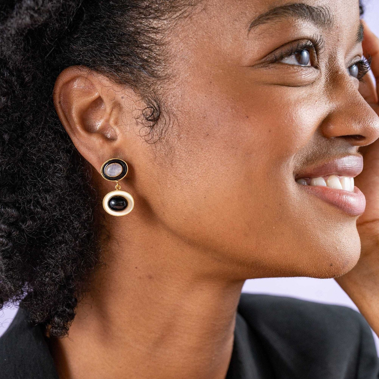 Betty Semi-Precious Mixed Stone And Enamel Drop Earrings Black and White Wholesale