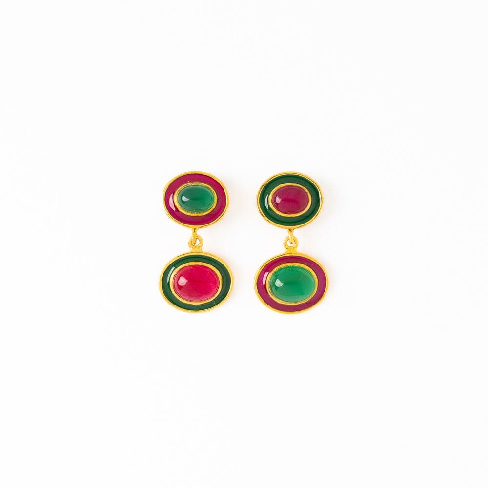 Betty Semi-Precious Mixed Stone And Enamel Drop Earrings Magenta + Green Wholesale