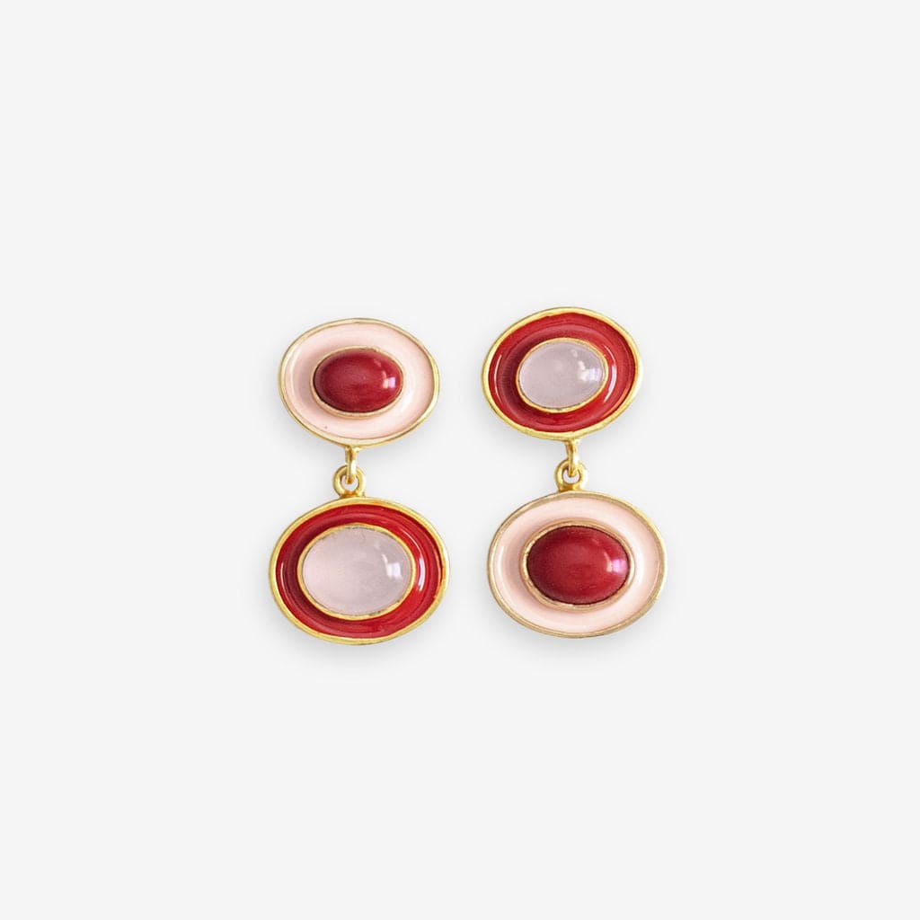 Betty Semi-Precious Mixed Stone And Enamel Drop Earrings Red/Blush Wholesale