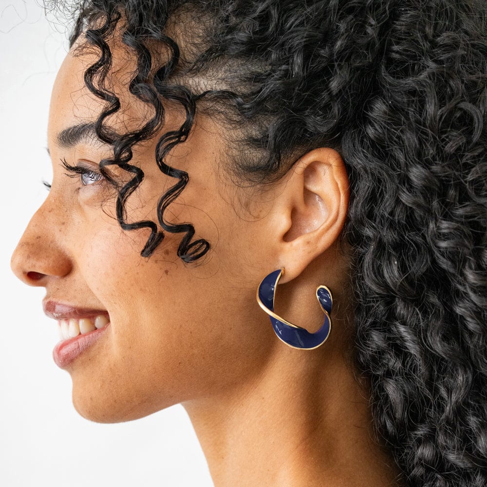 Vanessa Twisted Enamel Hoop Navy Wholesale
