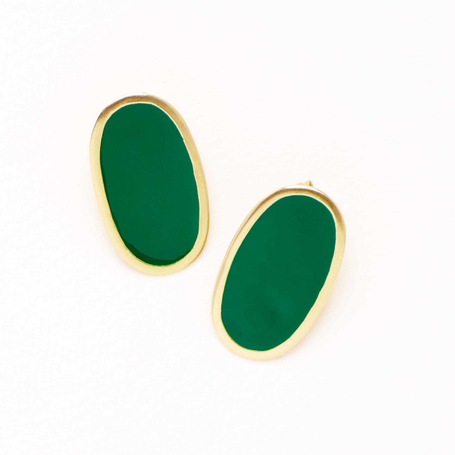 Alexis Oval Enamel Post Earrings Green Framed In Brass Wholesale