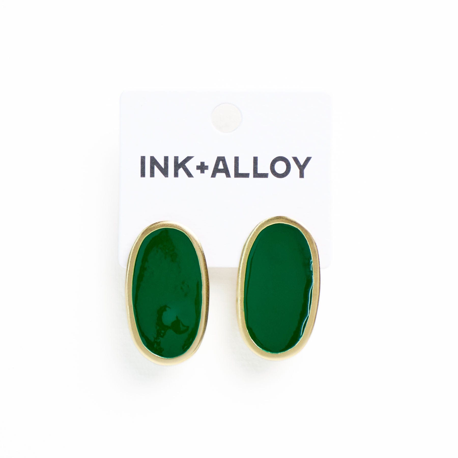 Alexis Oval Enamel Post Earrings Green Framed In Brass Wholesale