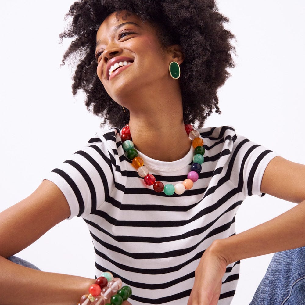 Alexis Oval Enamel Post Earrings Green Framed In Brass Wholesale