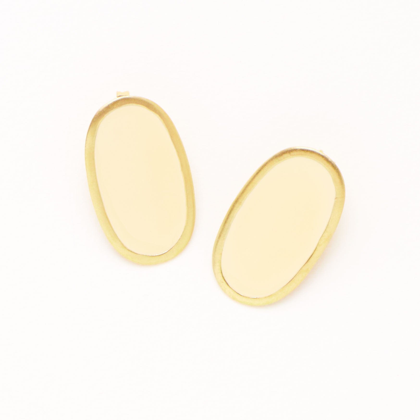 Alexis Oval Enamel Post Earrings Ivory Framed In Brass Wholesale