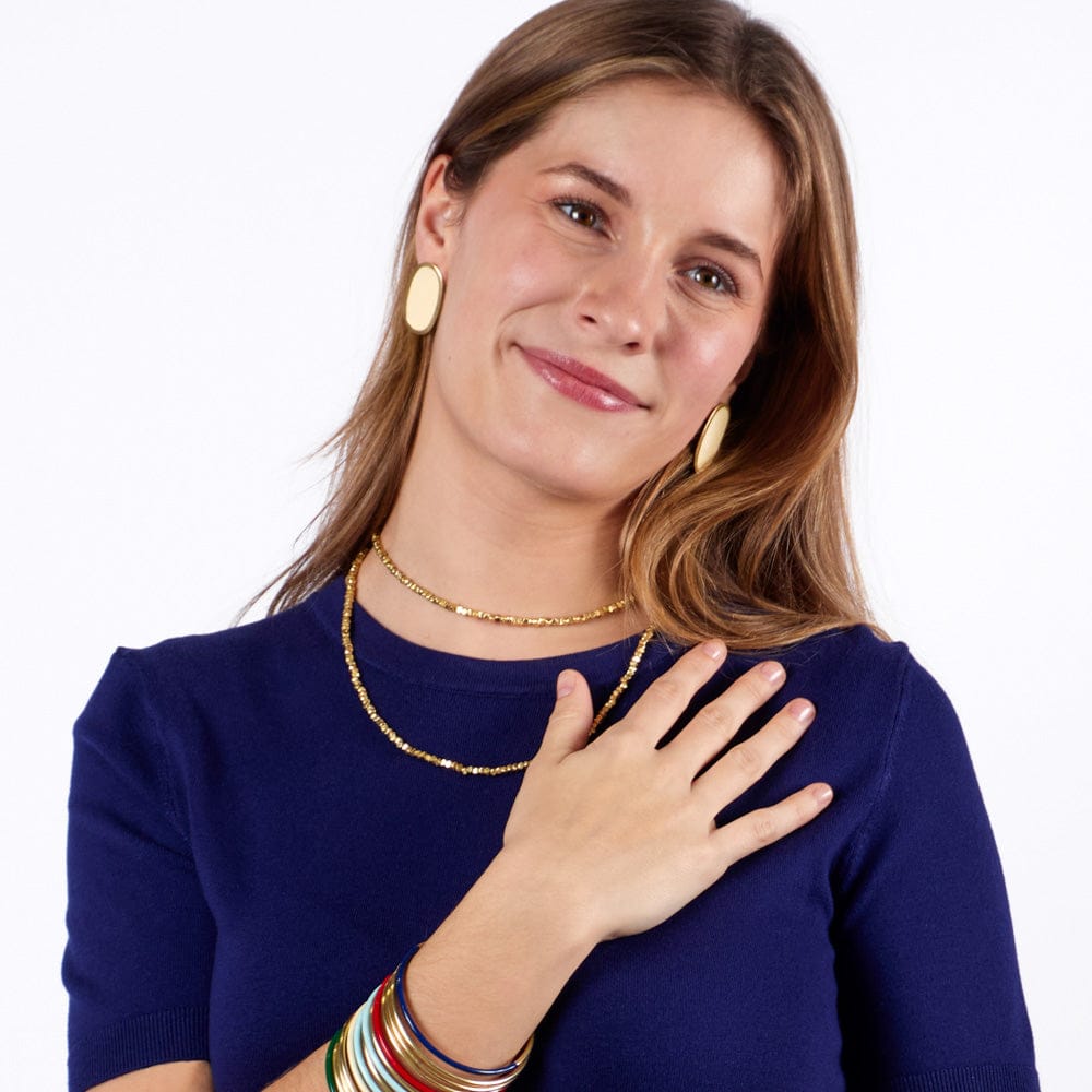 Alexis Oval Enamel Post Earrings Ivory Framed In Brass Wholesale