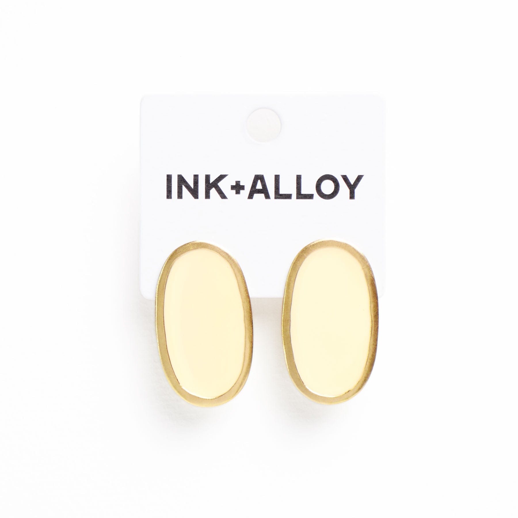 Alexis Oval Enamel Post Earrings Ivory Framed In Brass Wholesale