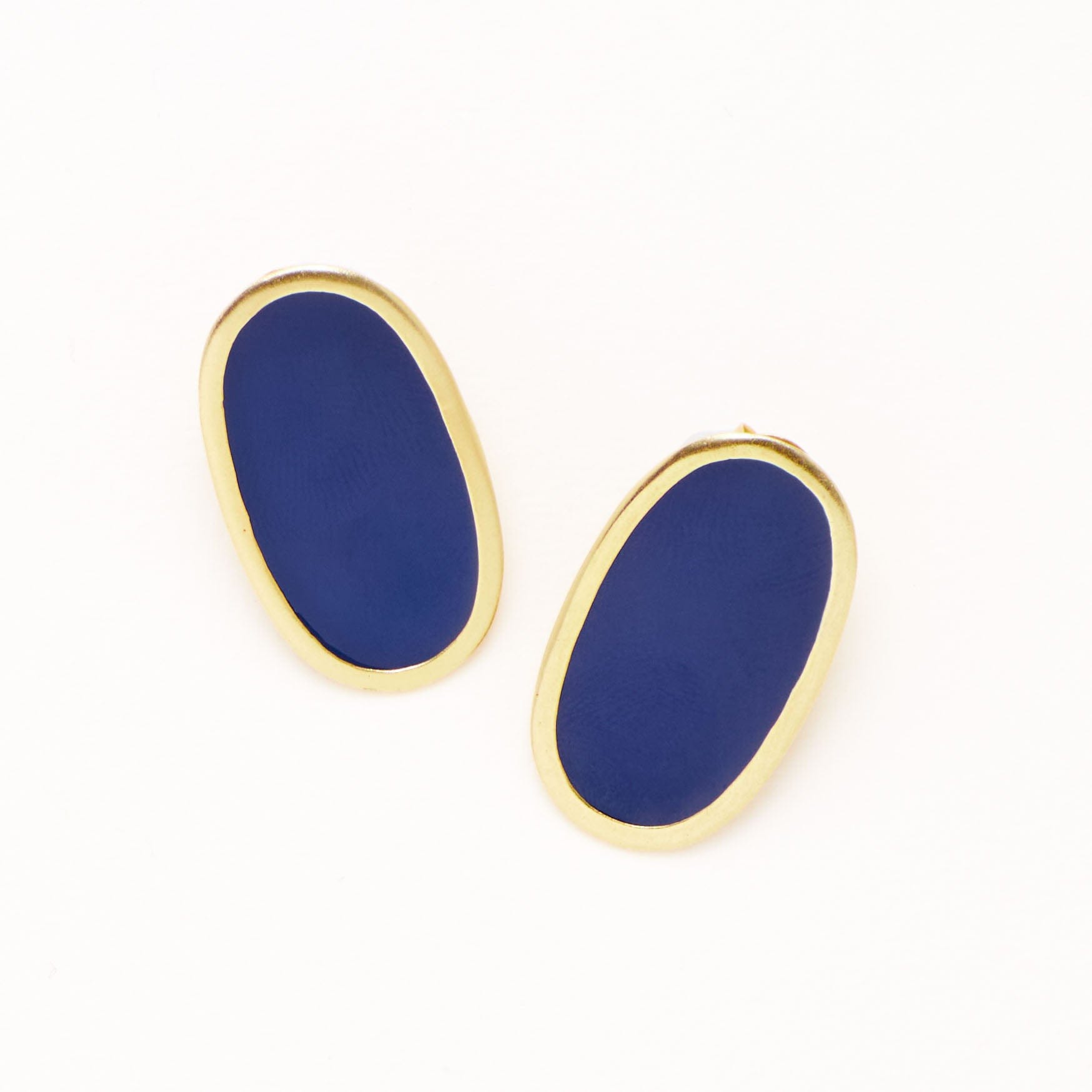 Alexis Oval Enamel Post Earrings Navy Framed In Brass Wholesale