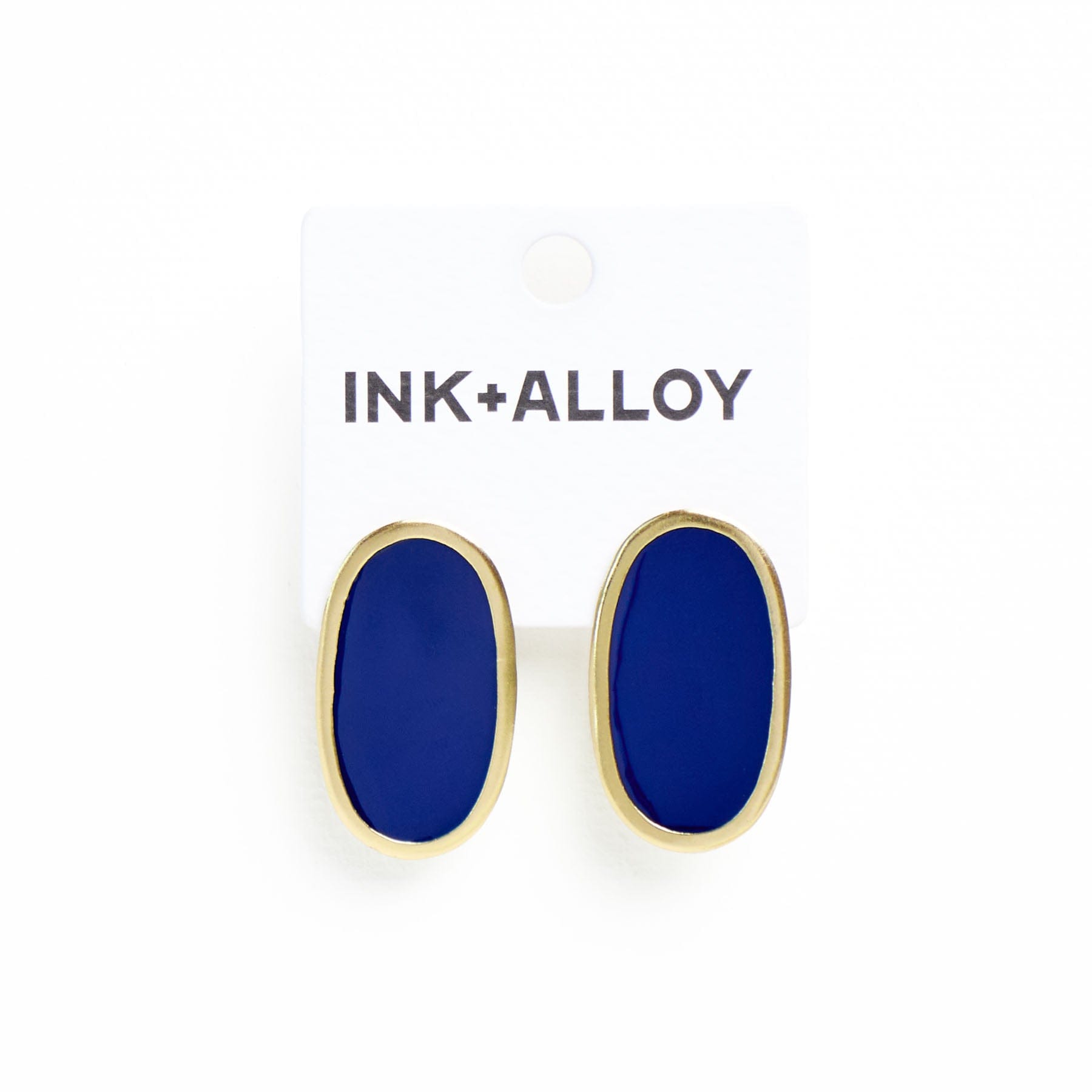 Alexis Oval Enamel Post Earrings Navy Framed In Brass Wholesale