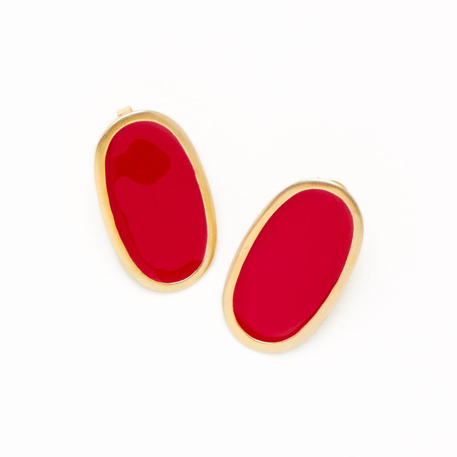 Alexis Oval Enamel Post Earrings Red Framed In Brass Wholesale