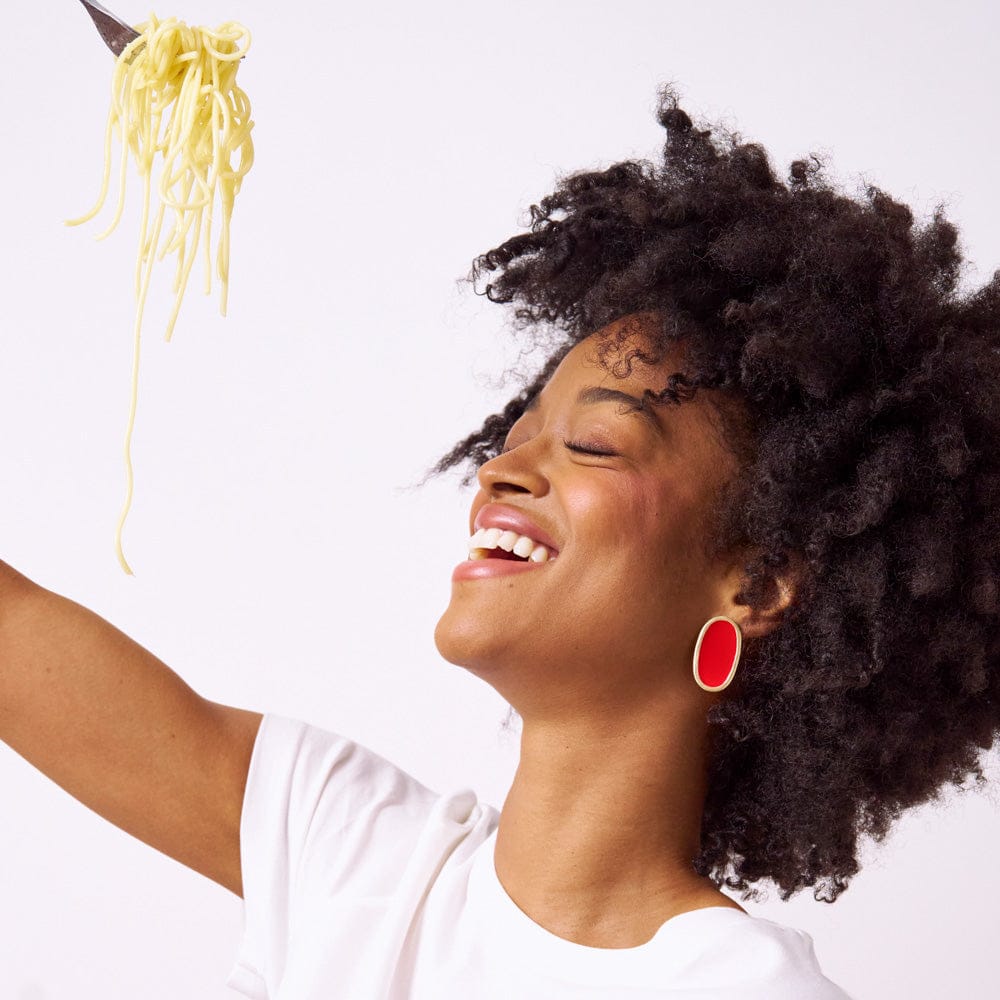 Alexis Oval Enamel Post Earrings Red Framed In Brass Wholesale