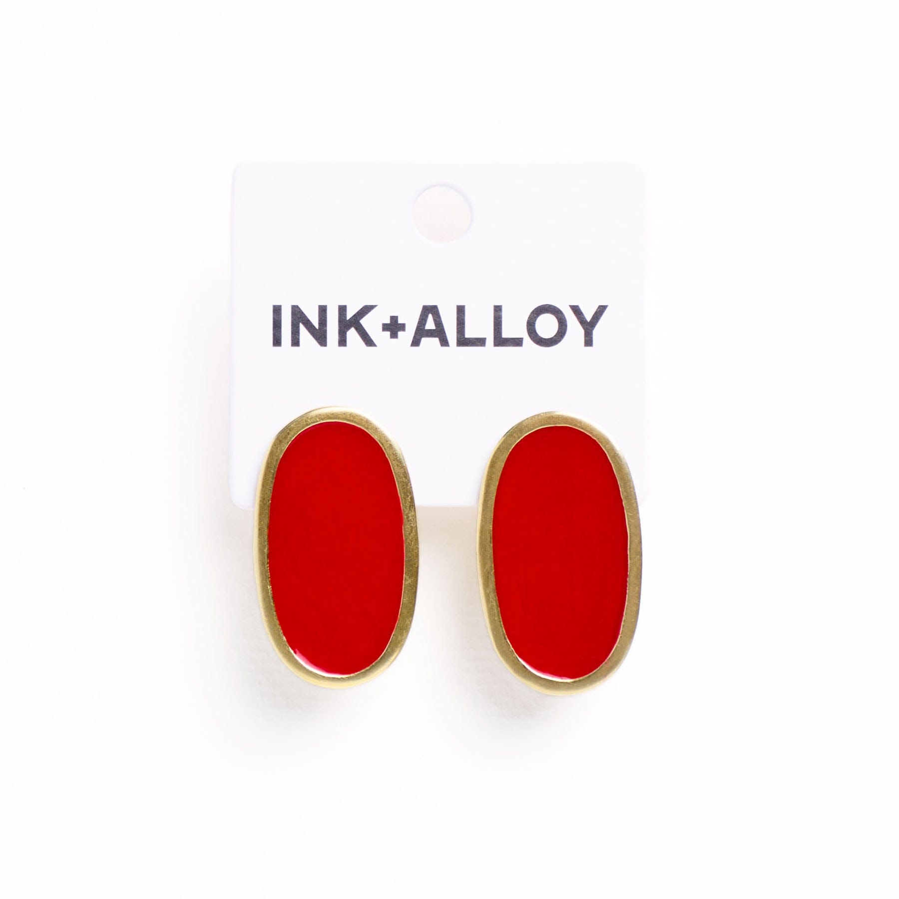 Alexis Oval Enamel Post Earrings Red Framed In Brass Wholesale