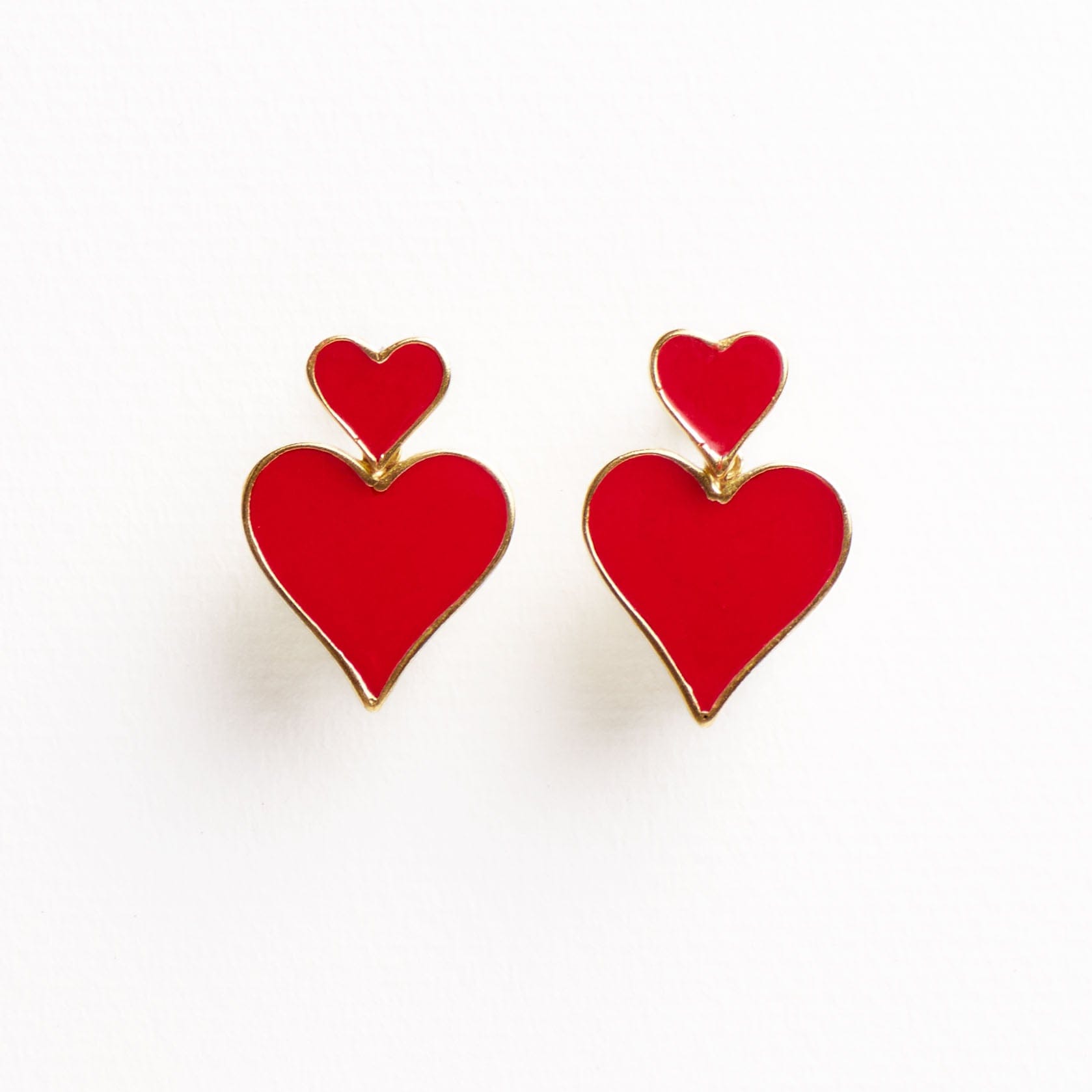 Cordelia Double Heart Drop Enamel Earrings Red  Wholesale
