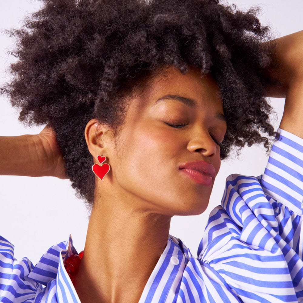 Cordelia Double Heart Drop Enamel Earrings Red  Wholesale