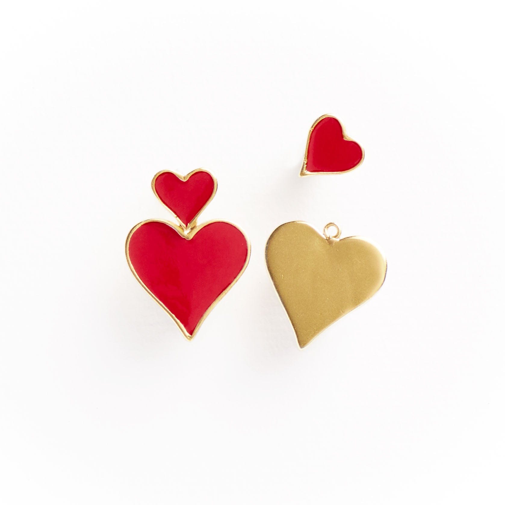 Cordelia Double Heart Drop Enamel Earrings Red  Wholesale