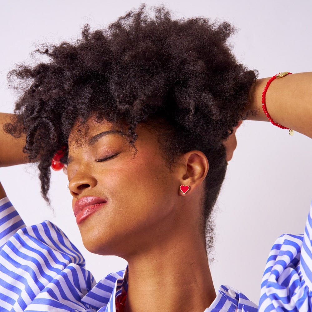 Cordelia Double Heart Drop Enamel Earrings Red  Wholesale