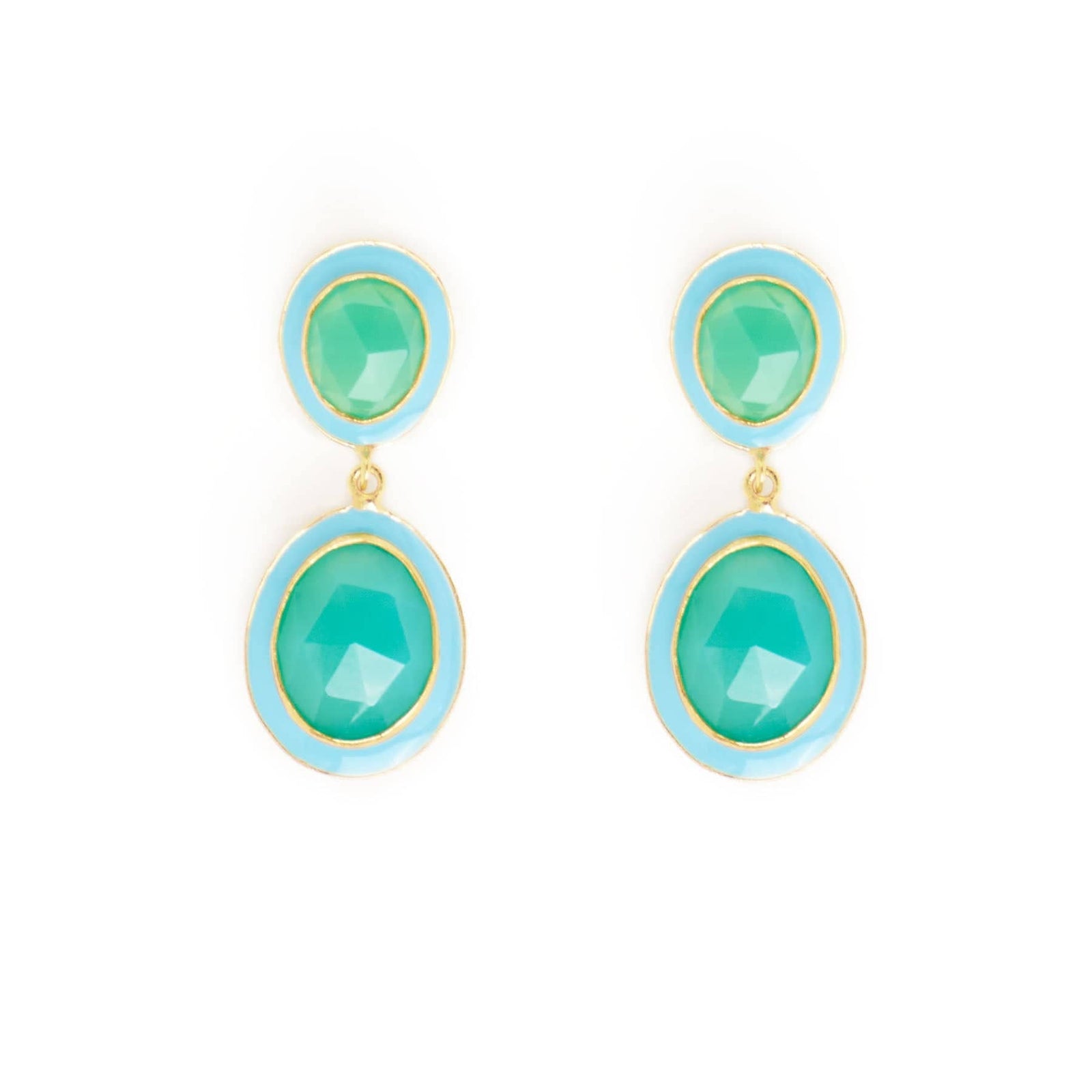 Elaine Semi-Precious Stone + Enamel Drop Earrings Blue + Green Onyx Wholesale