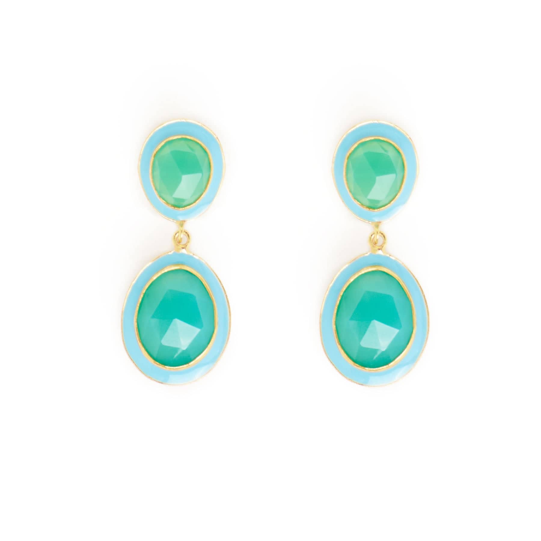 Elaine Semi-Precious Stone + Enamel Drop Earrings Blue + Green Onyx Wholesale