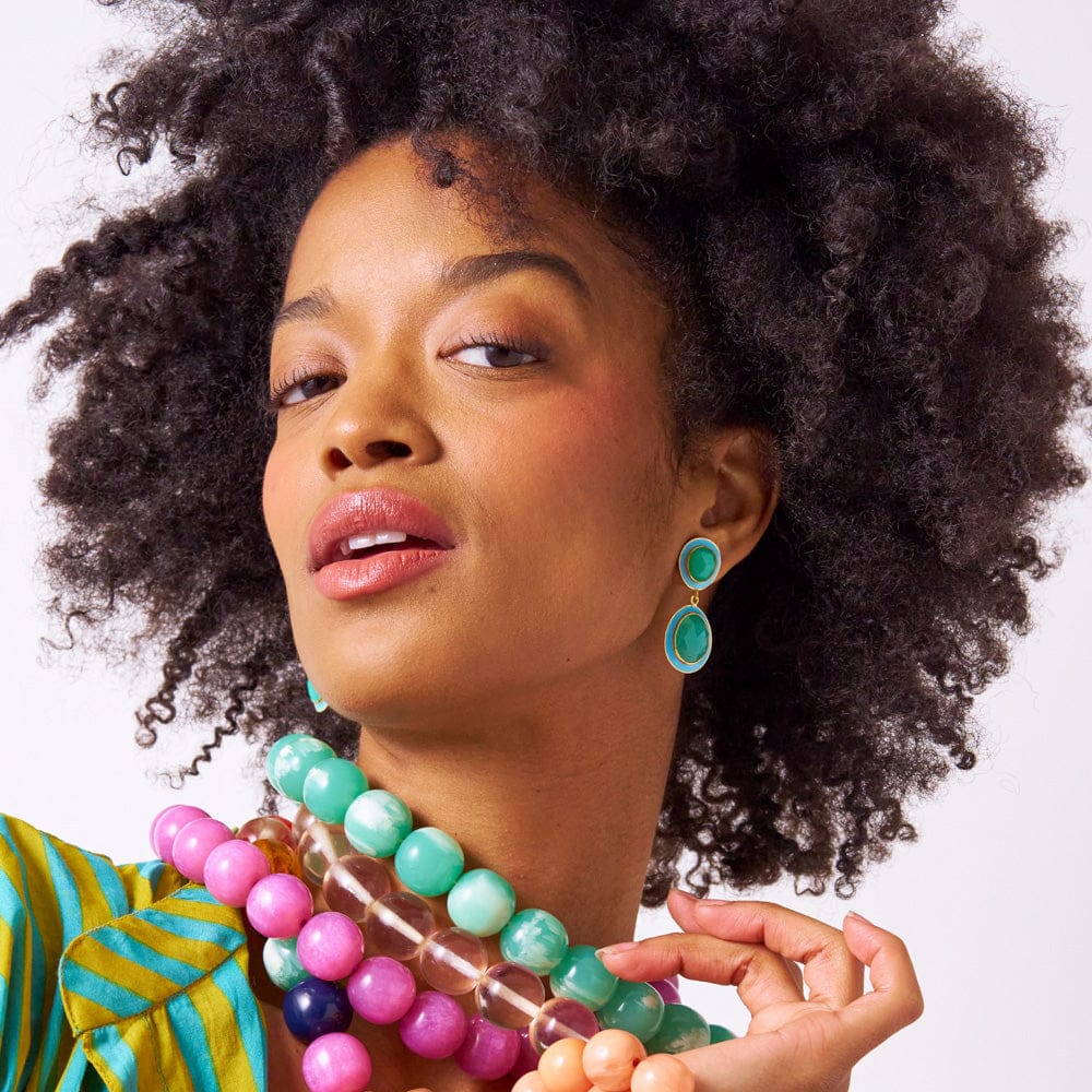 Elaine Semi-Precious Stone + Enamel Drop Earrings Blue + Green Onyx Wholesale