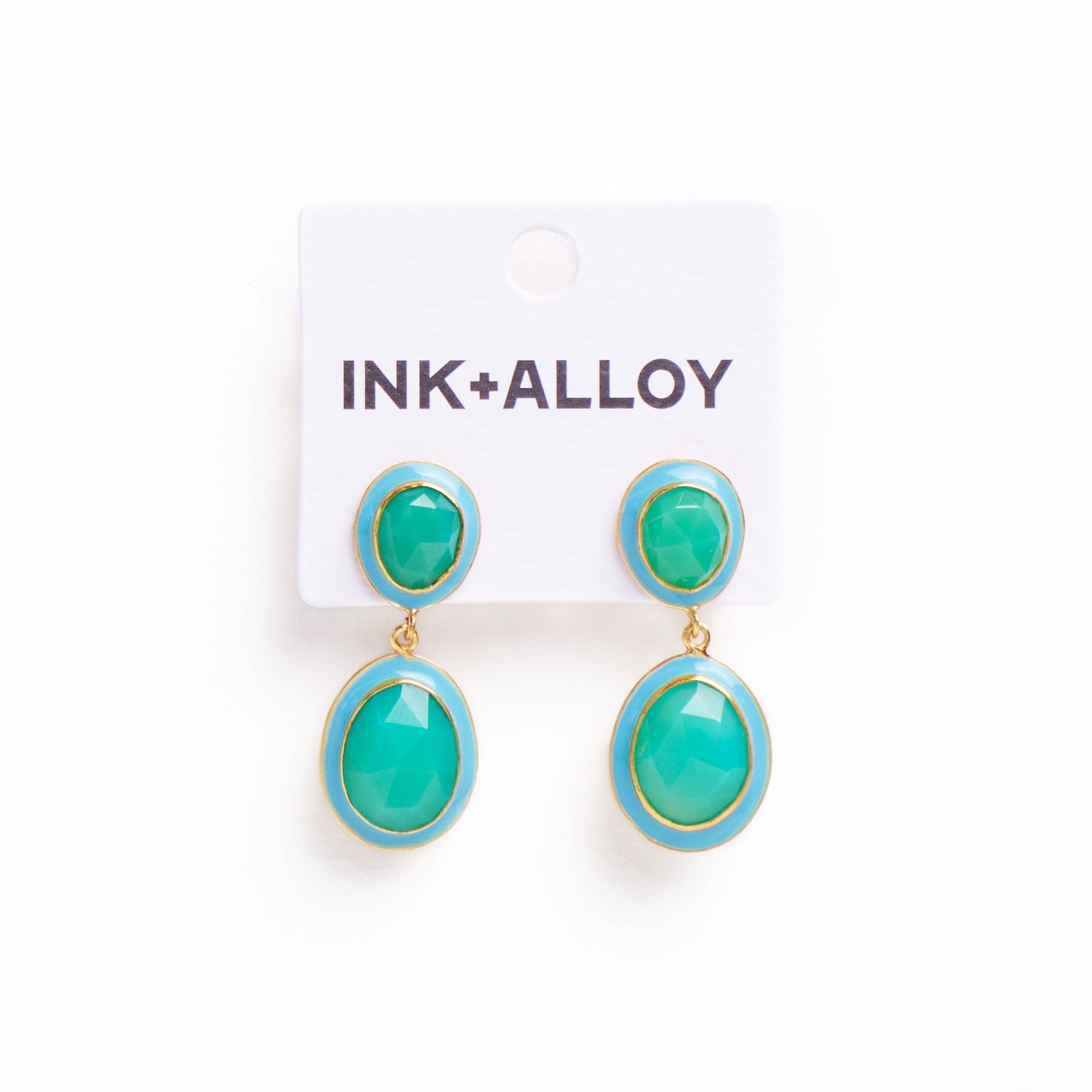 Elaine Semi-Precious Stone + Enamel Drop Earrings Blue + Green Onyx Wholesale