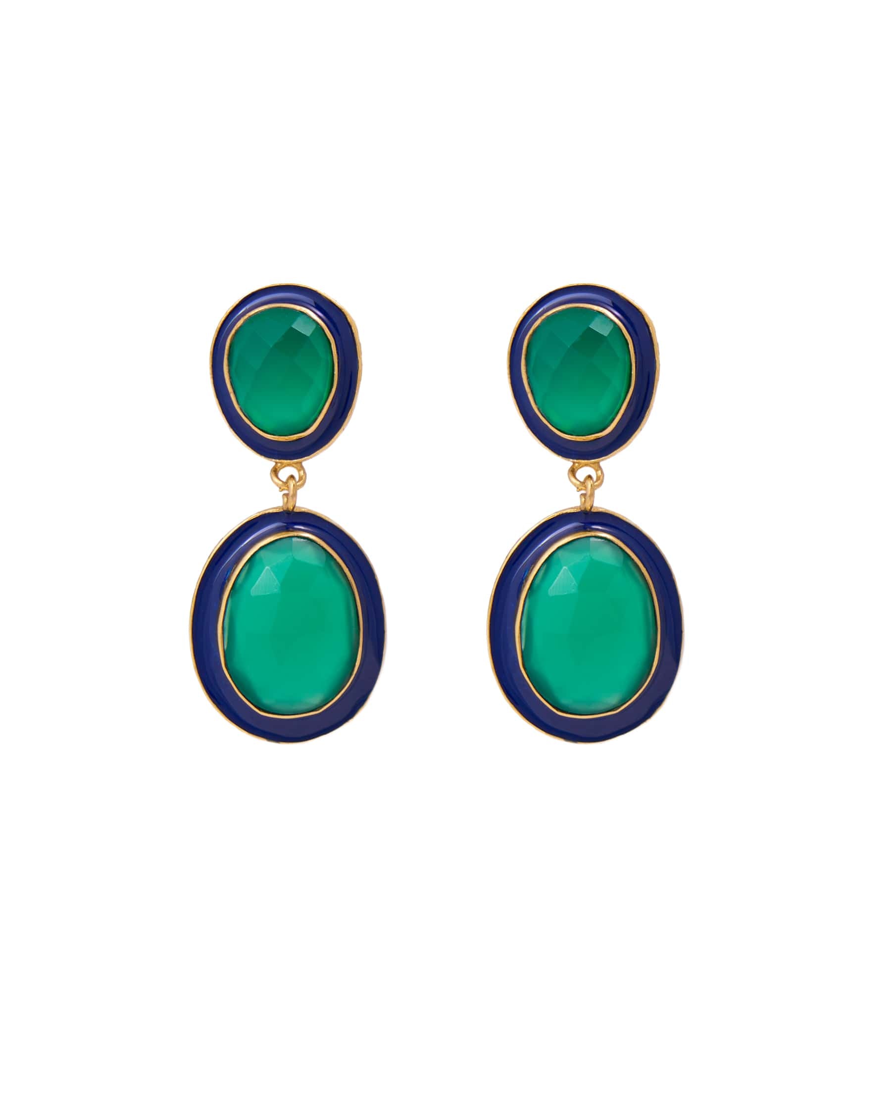 Elaine Semi-Precious Stone + Enamel Drop Earrings Navy + Green
