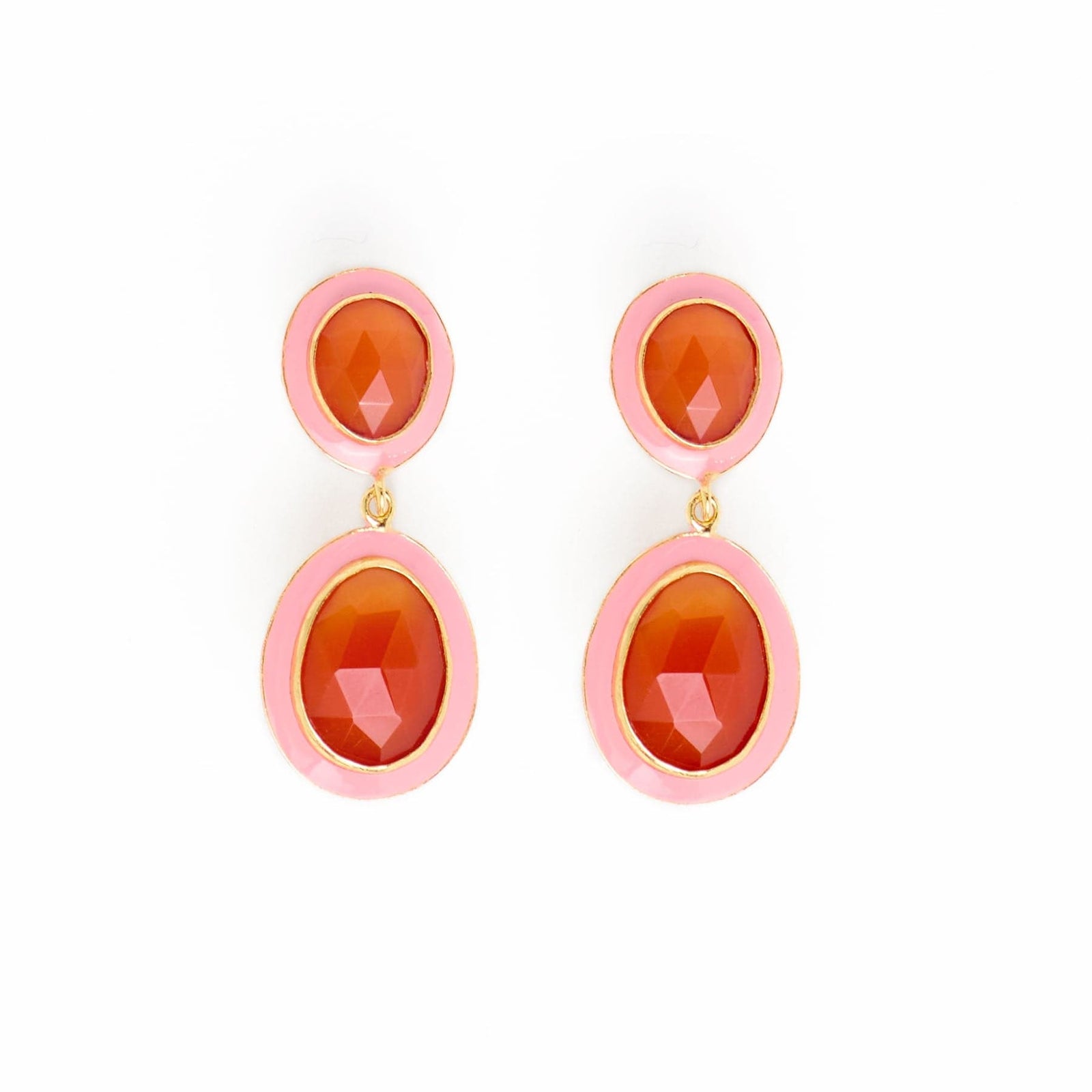 Elaine Semi-Precious Stone + Enamel Drop Earrings Pink + Carnelian Wholesale