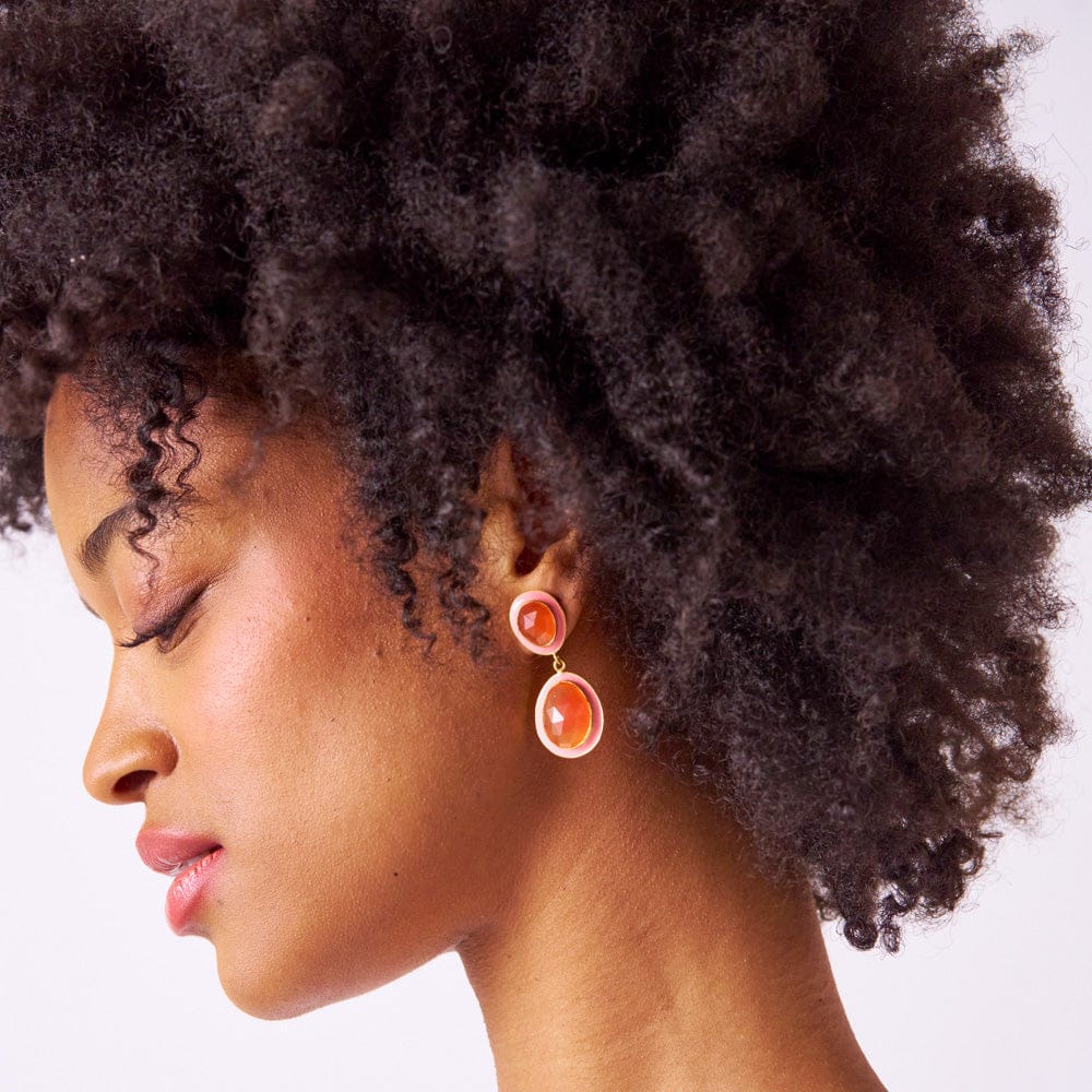 Elaine Semi-Precious Stone + Enamel Drop Earrings Pink + Carnelian Wholesale