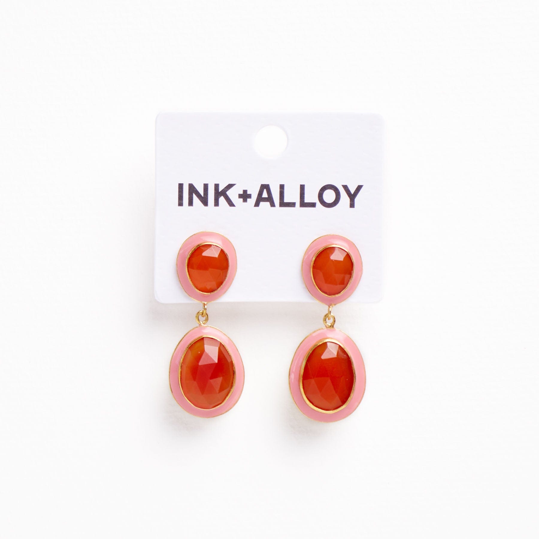 Elaine Semi-Precious Stone + Enamel Drop Earrings Pink + Carnelian Wholesale