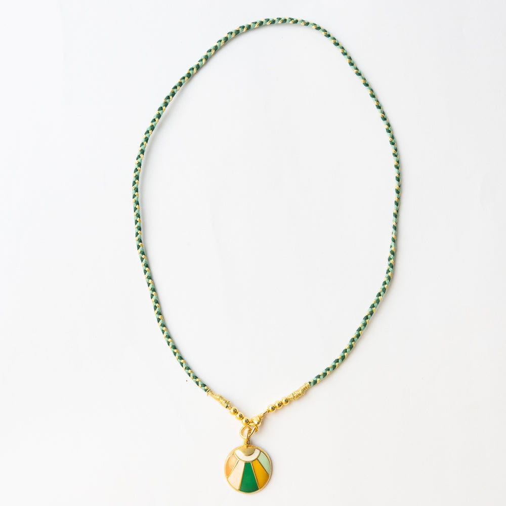 Maria Braided Necklace With Enamel Pendant Shine Bright Green