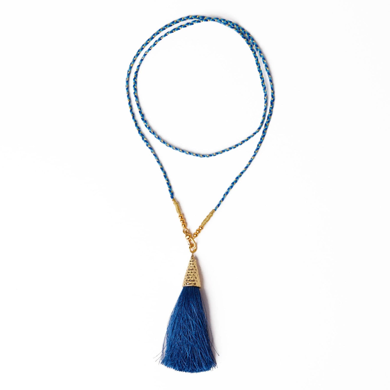 Roxanne Braided Necklace With Tassel Dark Blue + Light Blue Wholesale
