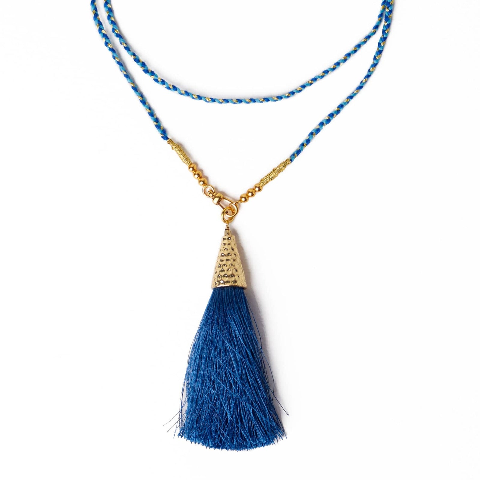 Roxanne Braided Necklace With Tassel Dark Blue + Light Blue Wholesale