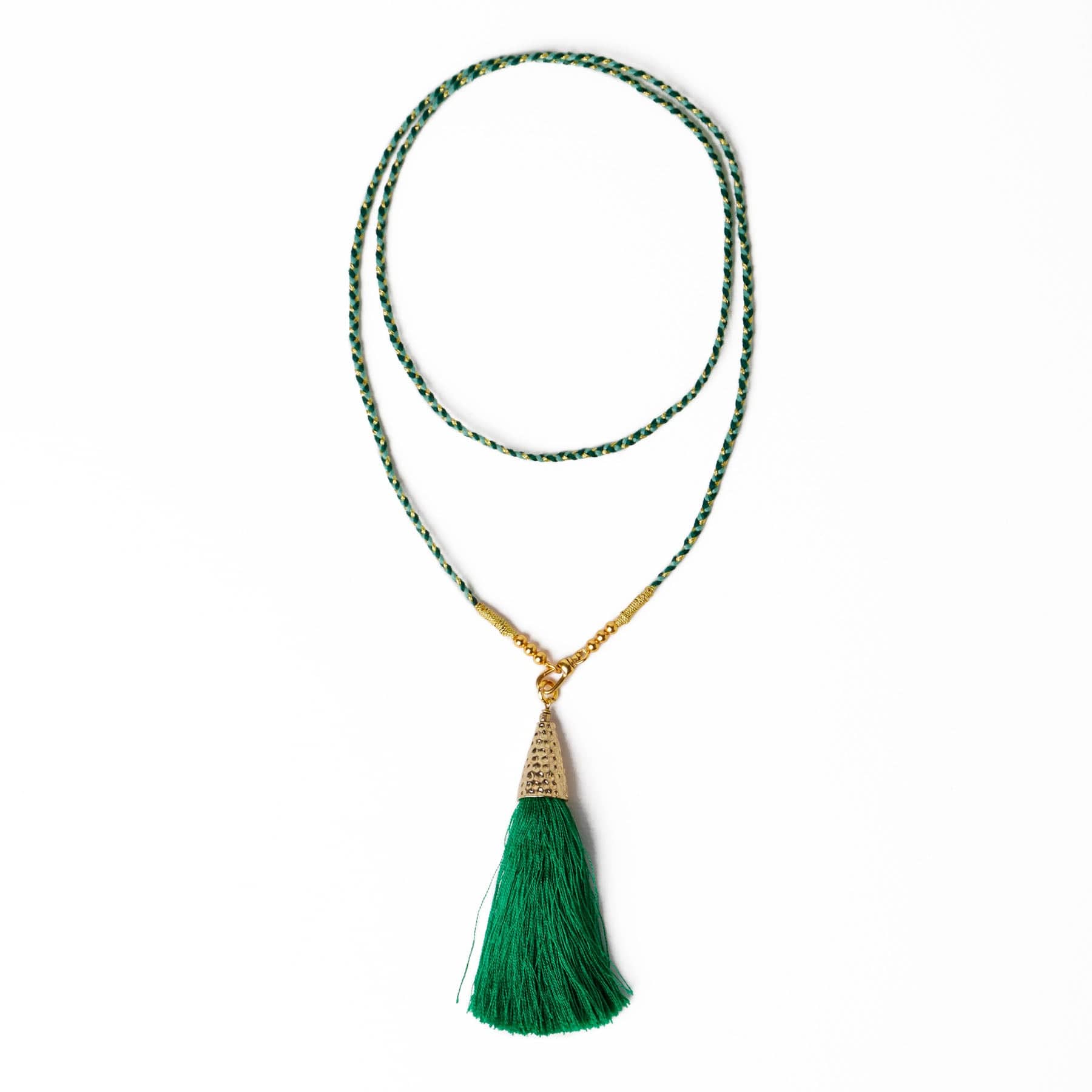 Roxanne Braided Necklace With Tassel Mint + Green Wholesale