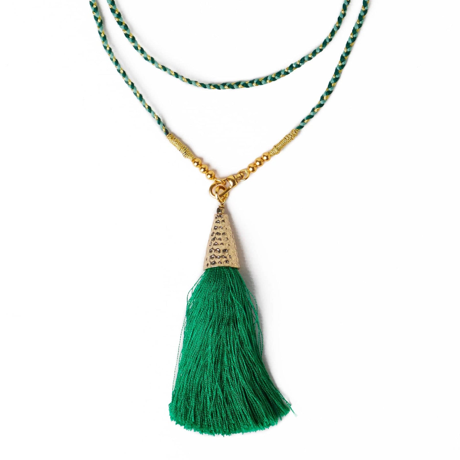 Roxanne Braided Necklace With Tassel Mint + Green Wholesale
