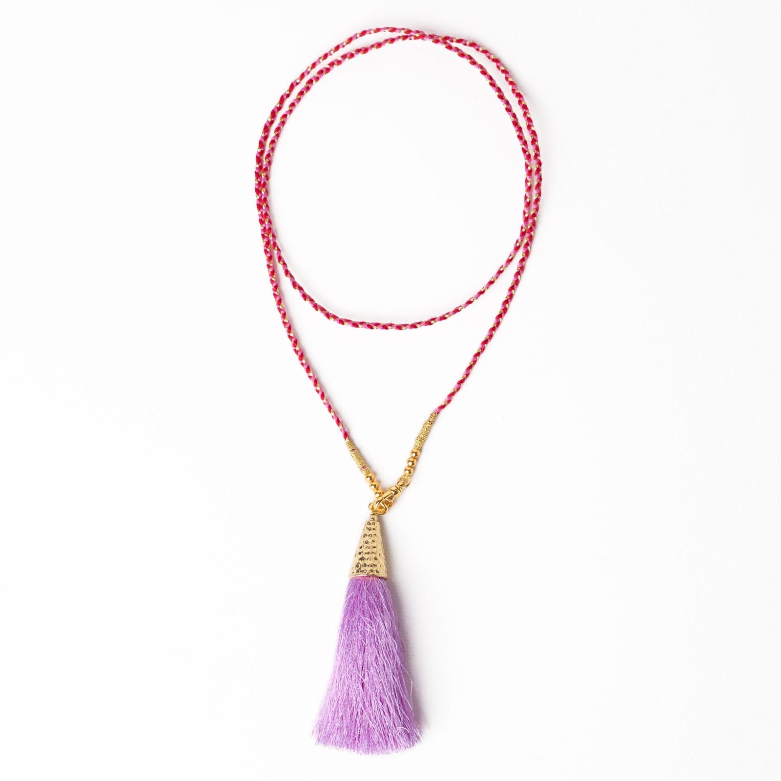 Roxanne Braided Necklace With Tassel Red + Pink Wholesale