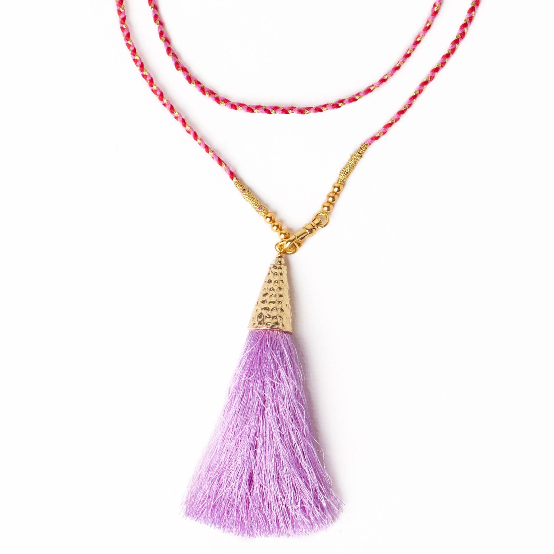 Roxanne Braided Necklace With Tassel Red + Pink Wholesale