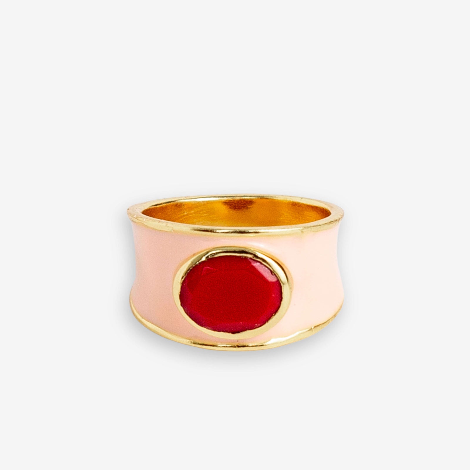 Hazel Oval Stone With Enamel Band Ring Blush/Red Wholesale- Size 7