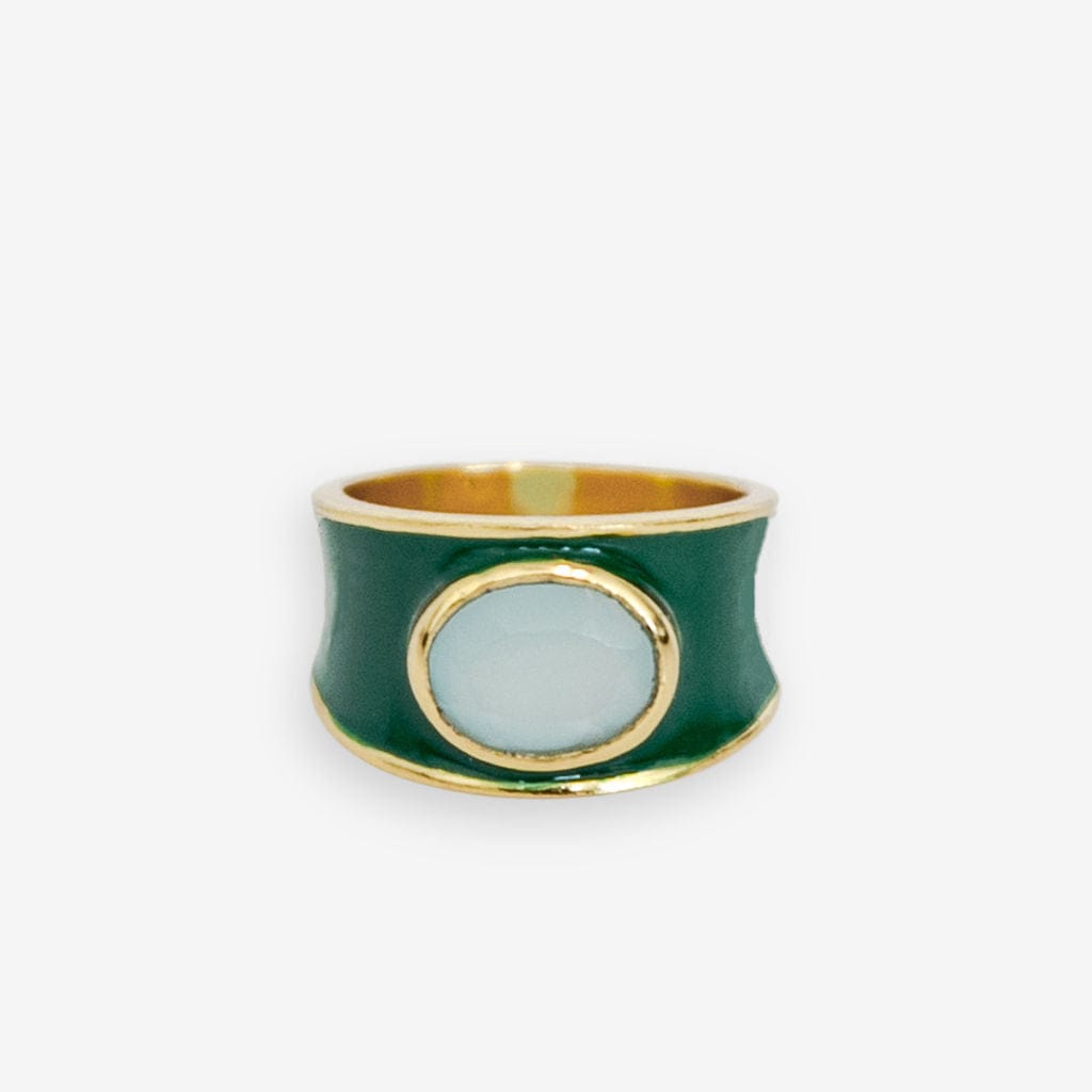 Hazel Oval Stone With Enamel Band Ring Green/Light Blue Wholesale- Size 7