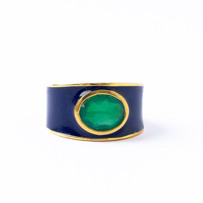 Hazel Oval Stone With Enamel Band Ring Navy + Green Size 8 Wholesale