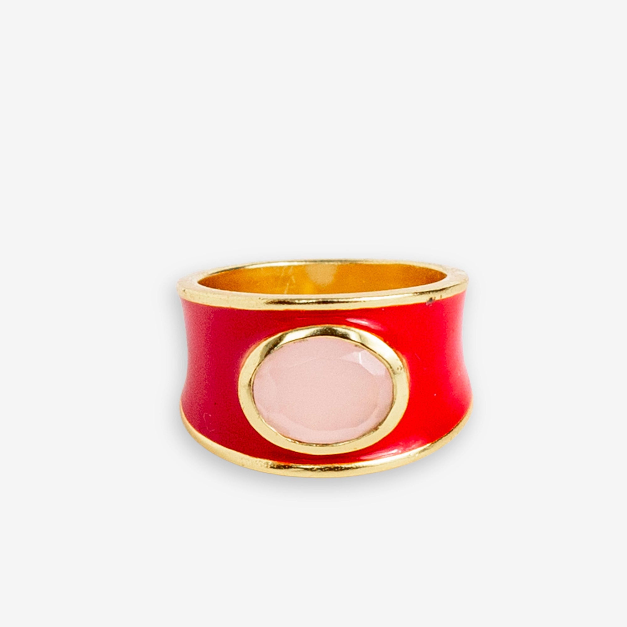 Hazel Oval Stone With Enamel Band Ring Red/Blush Wholesale- Size 7