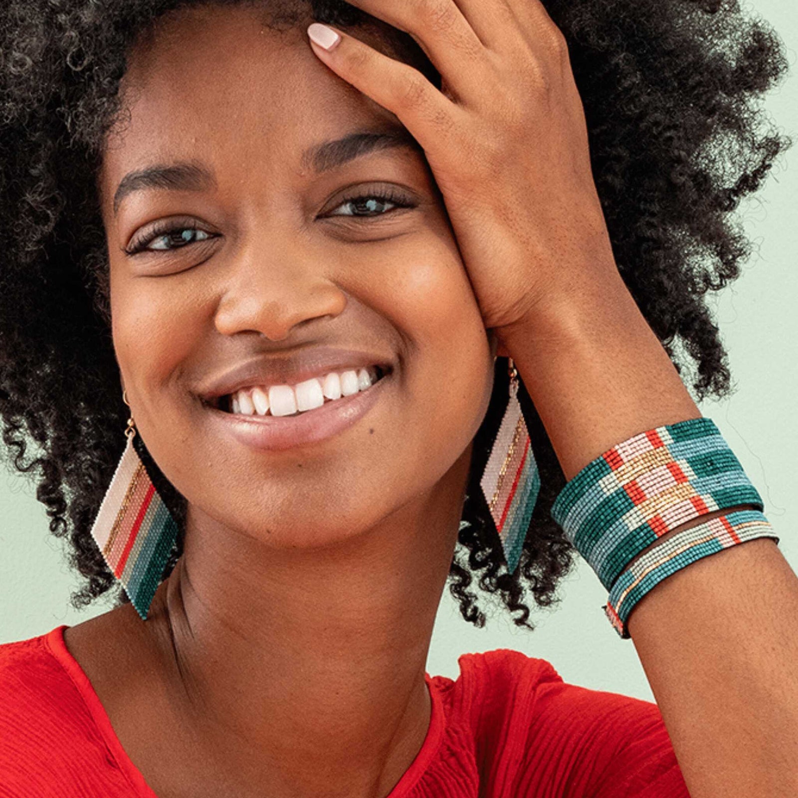 Frida Mixed Stripe Beaded Earrings Teal Poppy Wholesale