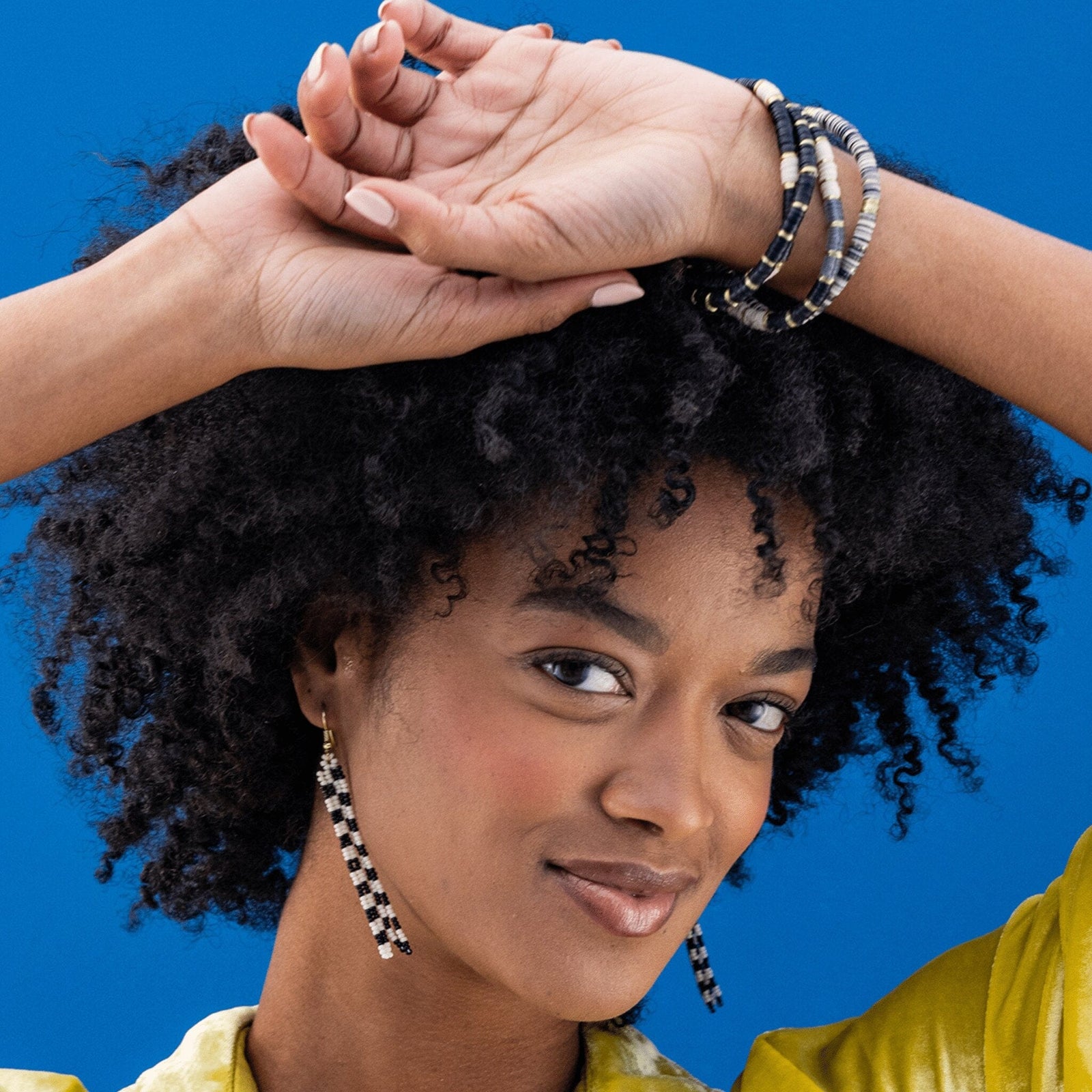 Grace Cream Stripes On Black Sequin Stretch Bracelet Wholesale