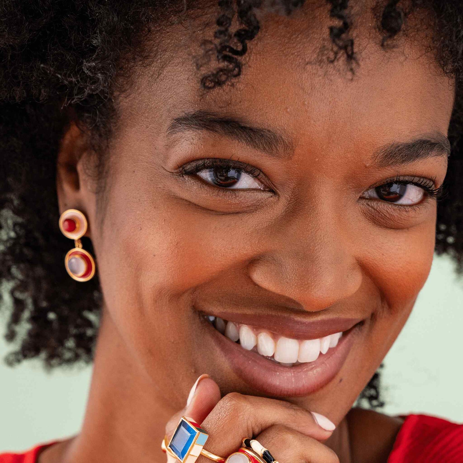 Betty Semi-Precious Mixed Stone And Enamel Drop Earrings Red and Blush Wholesale