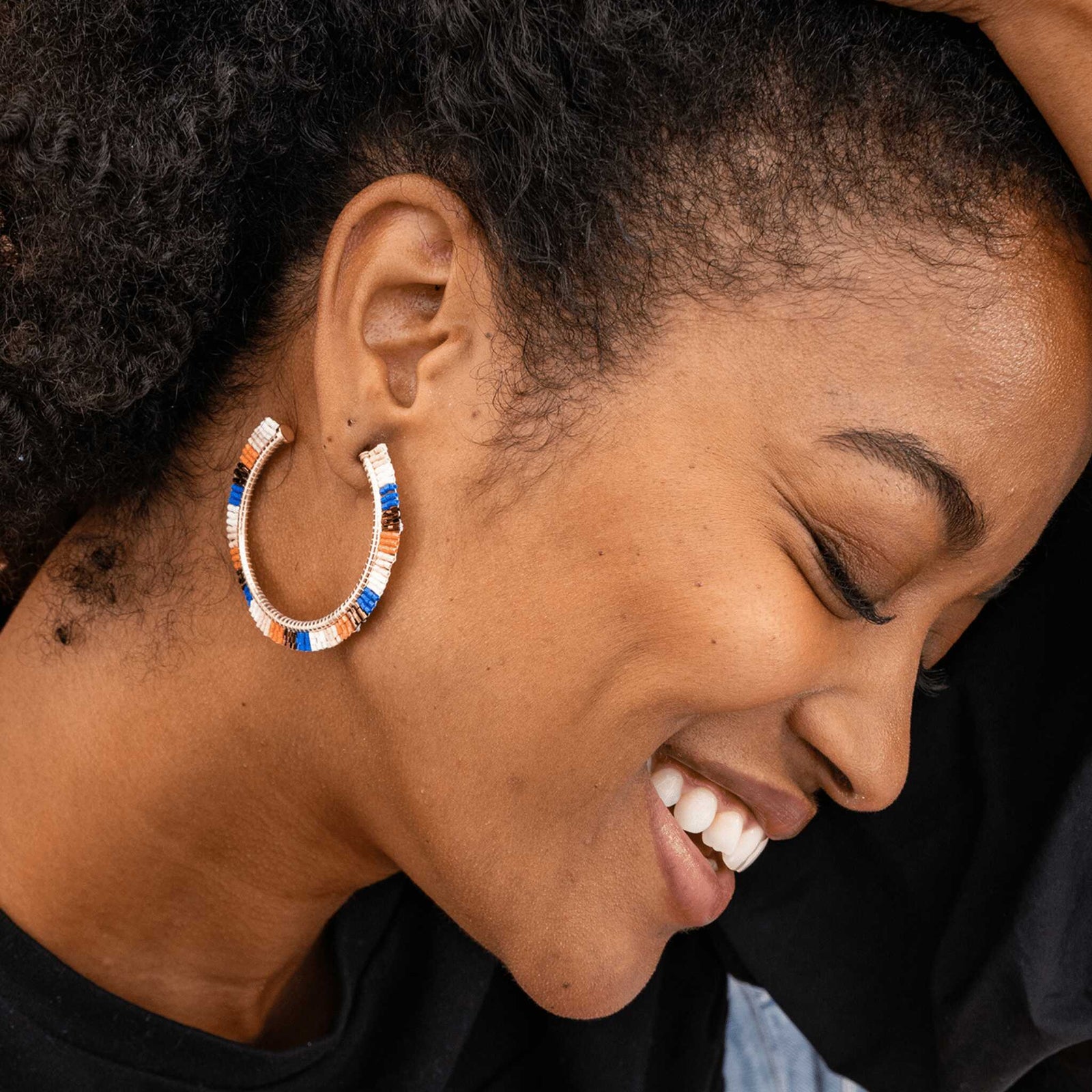 Nora Checkered Beaded Hoops Sedona Wholesale