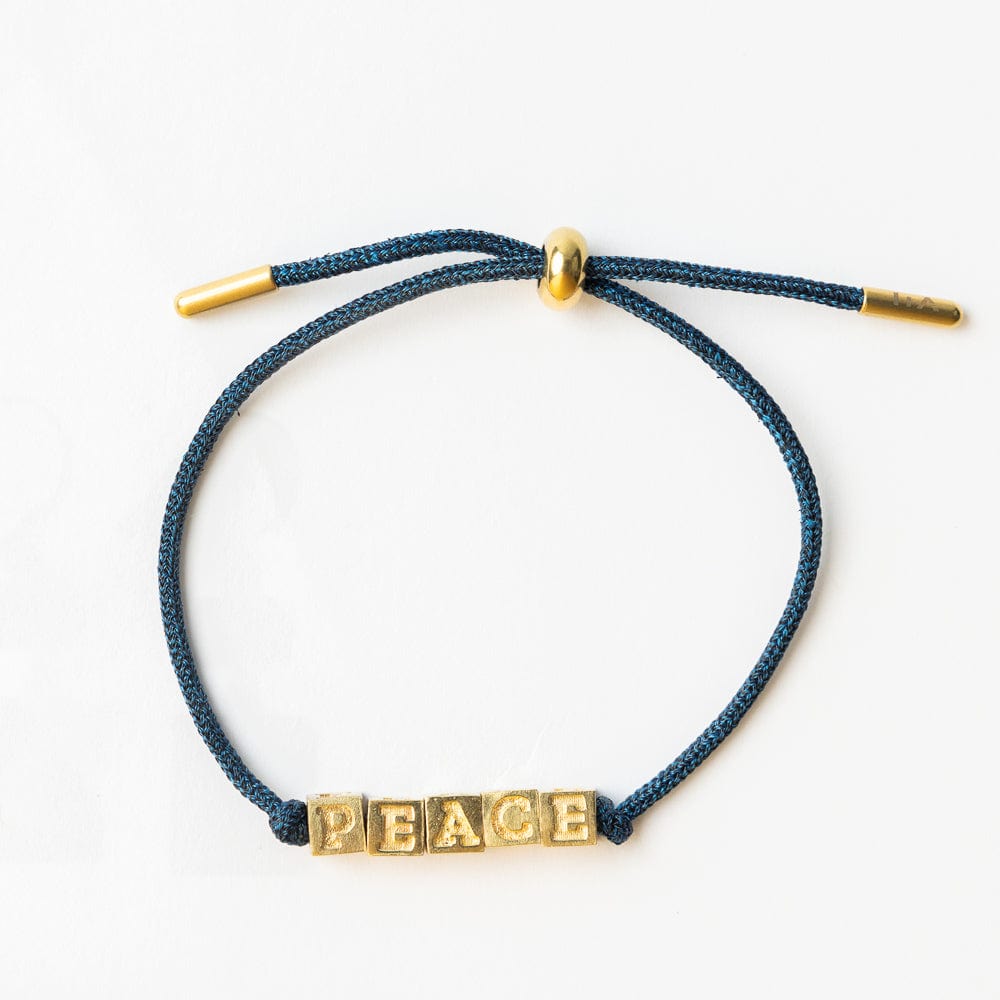 Goldie Navy Lurex Cord With Brass Letters Adjustable Peace