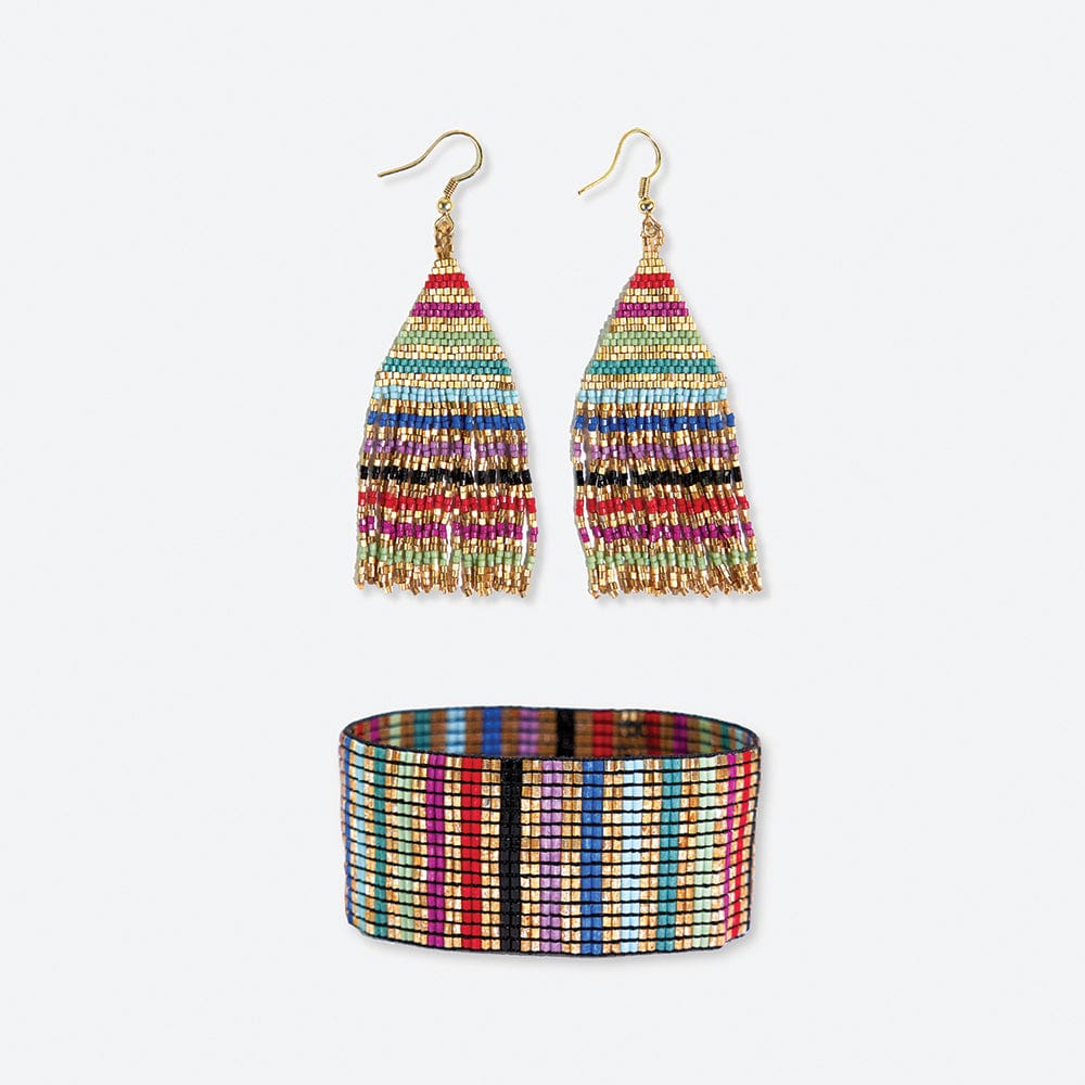 Lexie + Kenzie striped beaded earrings and bracelet set Multicolored Wholesale