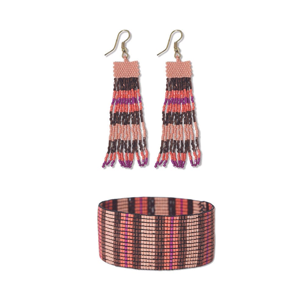 Billie Horizontal Stripes Beaded Earrings + Kenzie Beaded Stretch Bracelet Set Jaipur