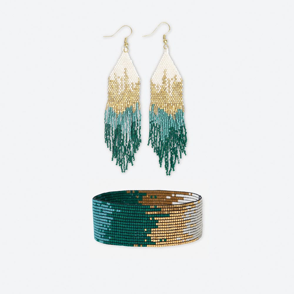 Claire + Kenzie Beaded Earrings and Bracelet Set Emerald Wholesale