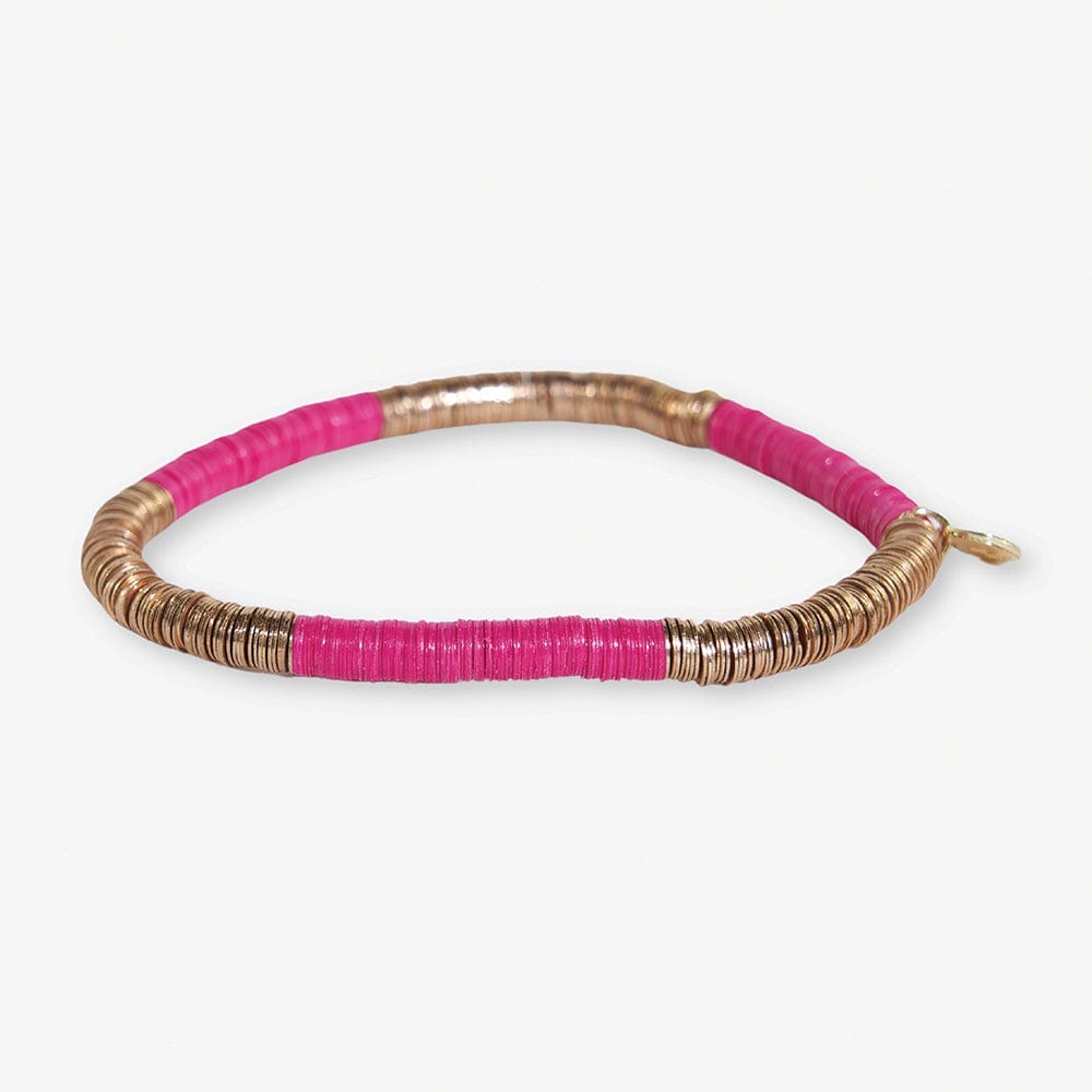 Grace Two Color Block Stretch Bracelet Hot Pink and Gold Wholesale
